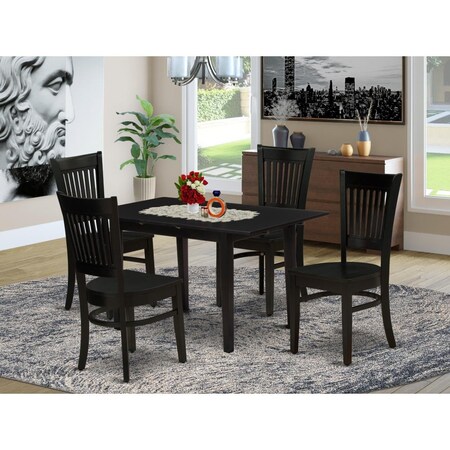 East West Furniture 5 Piece Norfolk Wood Dinette Set - Black NOVA5-BLK-W